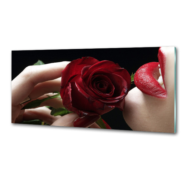 Rivestimento parete cucina con decoro raffigurante una donna con una rosa