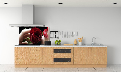 Rivestimento parete cucina con decoro raffigurante una donna con una rosa