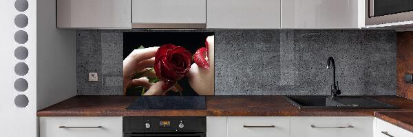 Rivestimento parete cucina con decoro raffigurante una donna con una rosa