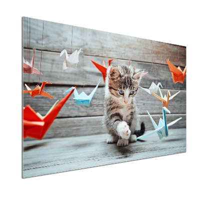 Pannello retrocucina con decorazione di gatti e uccelli di carta