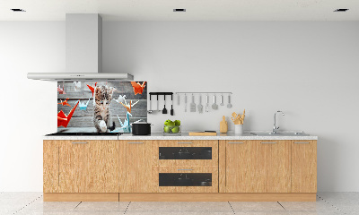 Pannello retrocucina con decorazione di gatti e uccelli di carta