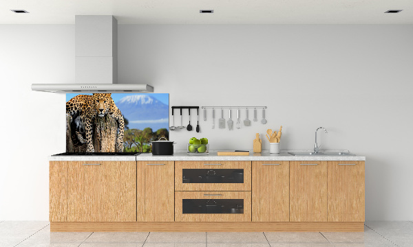 Pannello paraschizzi cucina con motivo di leopardo su un ceppo d'albero