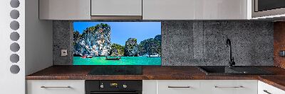 Rivestimento parete cucina con motivo barche thailandesi