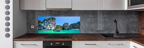 Rivestimento parete cucina con motivo barche thailandesi