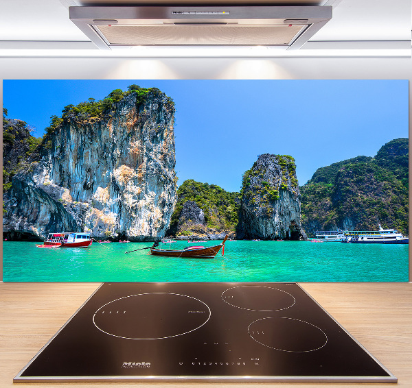 Rivestimento parete cucina con motivo barche thailandesi