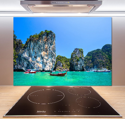 Rivestimento parete cucina con motivo barche thailandesi