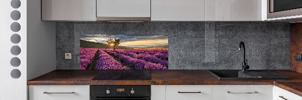 Rivestimento parete cucina con motivo a campo di lavanda