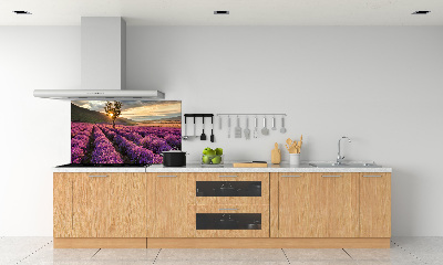 Rivestimento parete cucina con motivo a campo di lavanda