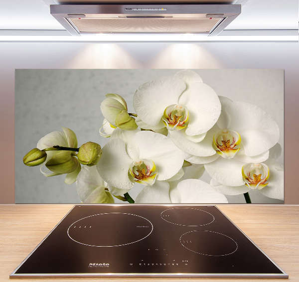 Rivestimento parete cucina con motivo di orchidea bianca