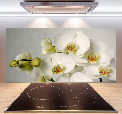 Rivestimento parete cucina con motivo di orchidea bianca