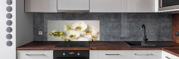 Rivestimento parete cucina con motivo di orchidea bianca