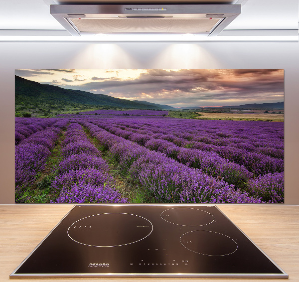 Rivestimento parete cucina con motivo a campo di lavanda