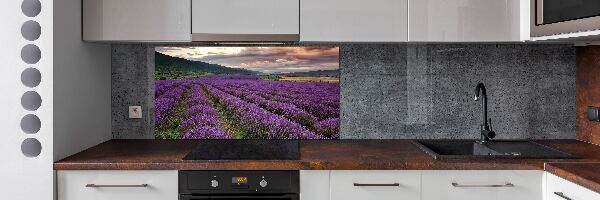 Rivestimento parete cucina con motivo a campo di lavanda