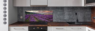 Rivestimento parete cucina con motivo a campo di lavanda