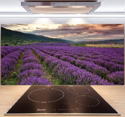 Rivestimento parete cucina con motivo a campo di lavanda