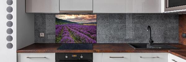 Rivestimento parete cucina con motivo a campo di lavanda