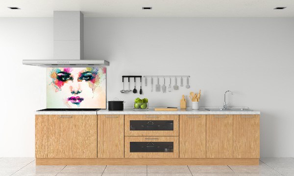 Rivestimento parete cucina con stampa ritratto di donna