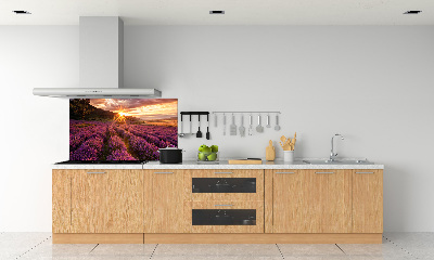 Rivestimento parete cucina con motivo a campo di lavanda