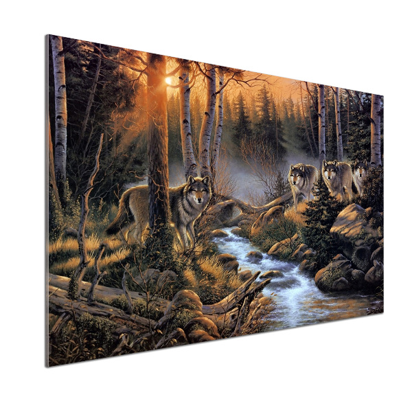 Pannello paraschizzi cucina con decorazione raffigurante un branco di lupi