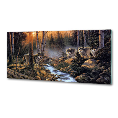 Pannello paraschizzi cucina con decorazione raffigurante un branco di lupi