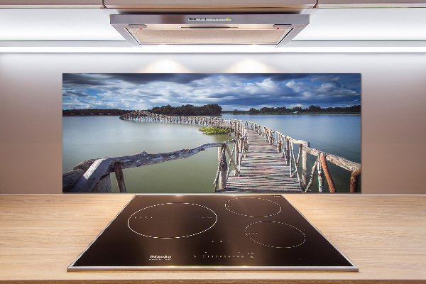 Pannello paraschizzi cucina con motivo effetto ponte di legno