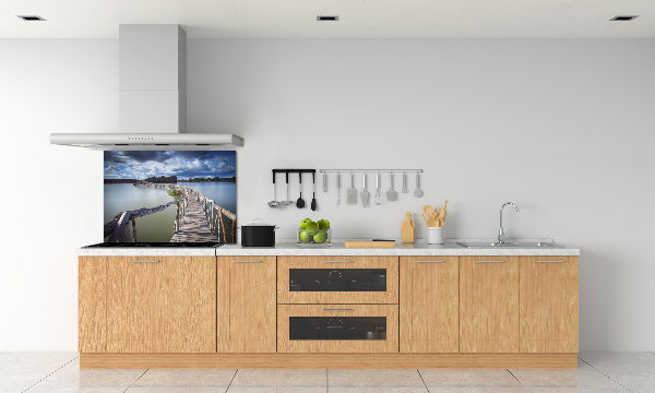 Pannello paraschizzi cucina con motivo effetto ponte di legno