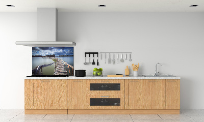 Pannello paraschizzi cucina con motivo effetto ponte di legno