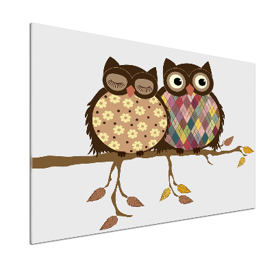 Rivestimento parete cucina con decorazione di due gufi su un ramo