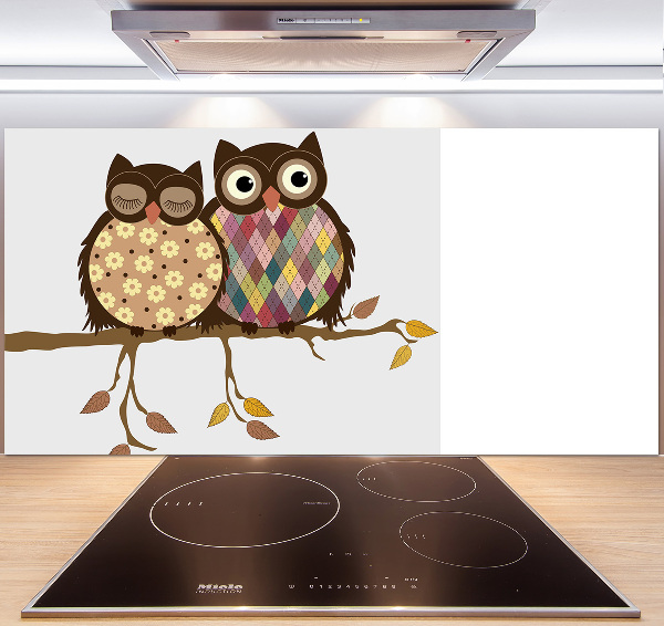 Rivestimento parete cucina con decorazione di due gufi su un ramo
