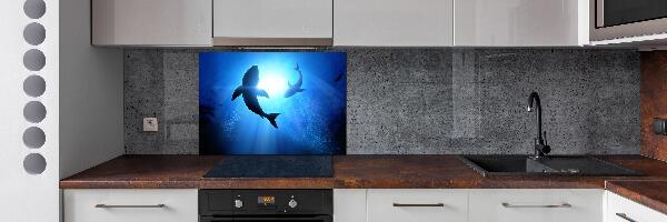 Pannello retrocucina con decoro con due squali