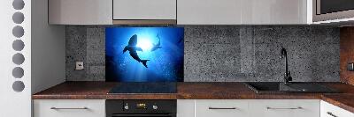 Pannello retrocucina con decoro con due squali