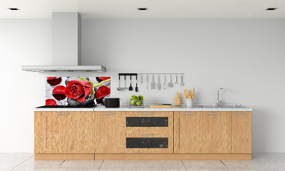 Rivestimento parete cucina con motivo a rosa rossa
