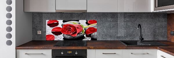 Rivestimento parete cucina con motivo a rosa rossa