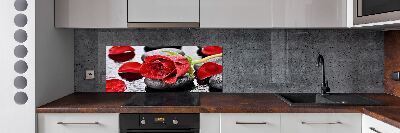 Rivestimento parete cucina con motivo a rosa rossa