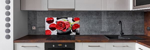 Rivestimento parete cucina con motivo a rosa rossa