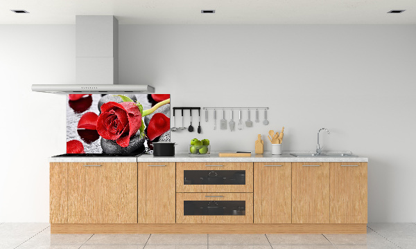 Rivestimento parete cucina con motivo a rosa rossa