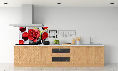 Rivestimento parete cucina con motivo a rosa rossa