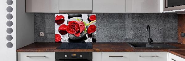 Rivestimento parete cucina con motivo a rosa rossa