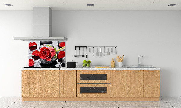 Rivestimento parete cucina con motivo a rosa rossa