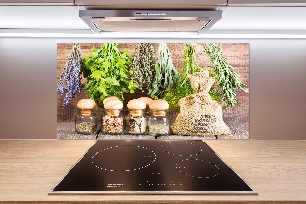Pannello retrocucina con motivo di erbe aromatiche su un filo