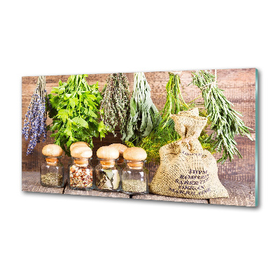 Pannello retrocucina con motivo di erbe aromatiche su un filo