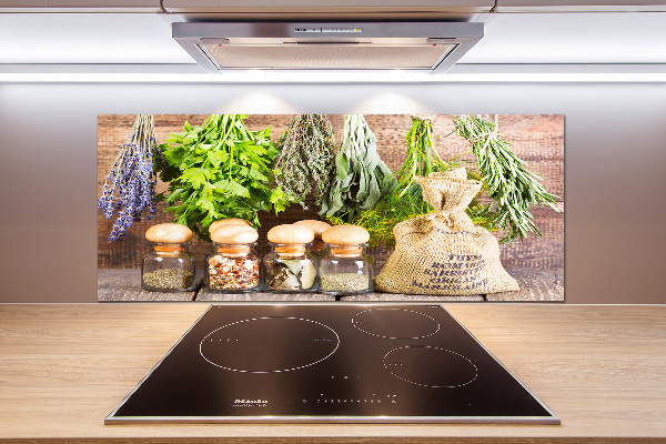 Pannello retrocucina con motivo di erbe aromatiche su un filo