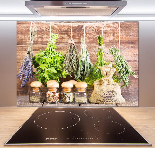Pannello retrocucina con motivo di erbe aromatiche su un filo