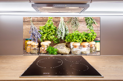Pannello paraschizzi cucina con motivo di erbe aromatiche su filo