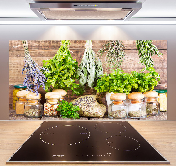 Pannello paraschizzi cucina con motivo di erbe aromatiche su filo