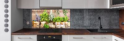 Pannello paraschizzi cucina con motivo di erbe aromatiche su filo