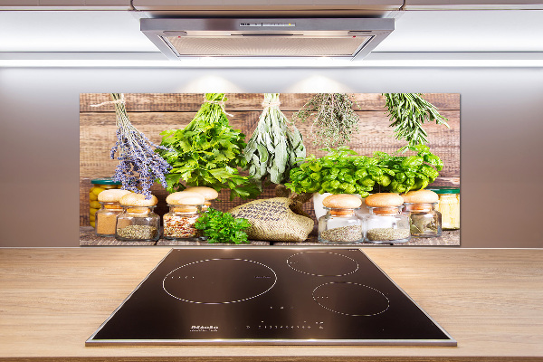 Pannello paraschizzi cucina con motivo di erbe aromatiche su filo