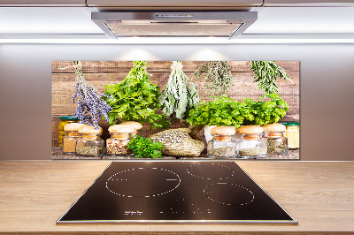 Pannello paraschizzi cucina con motivo di erbe aromatiche su filo