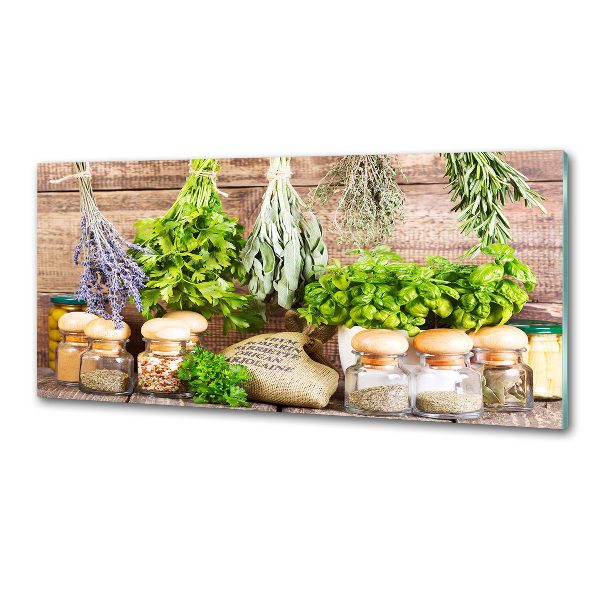 Pannello paraschizzi cucina con motivo di erbe aromatiche su filo