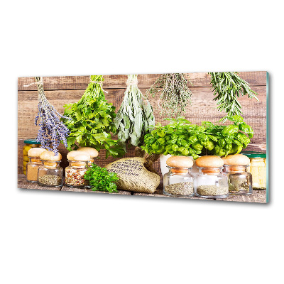 Pannello paraschizzi cucina con motivo di erbe aromatiche su filo